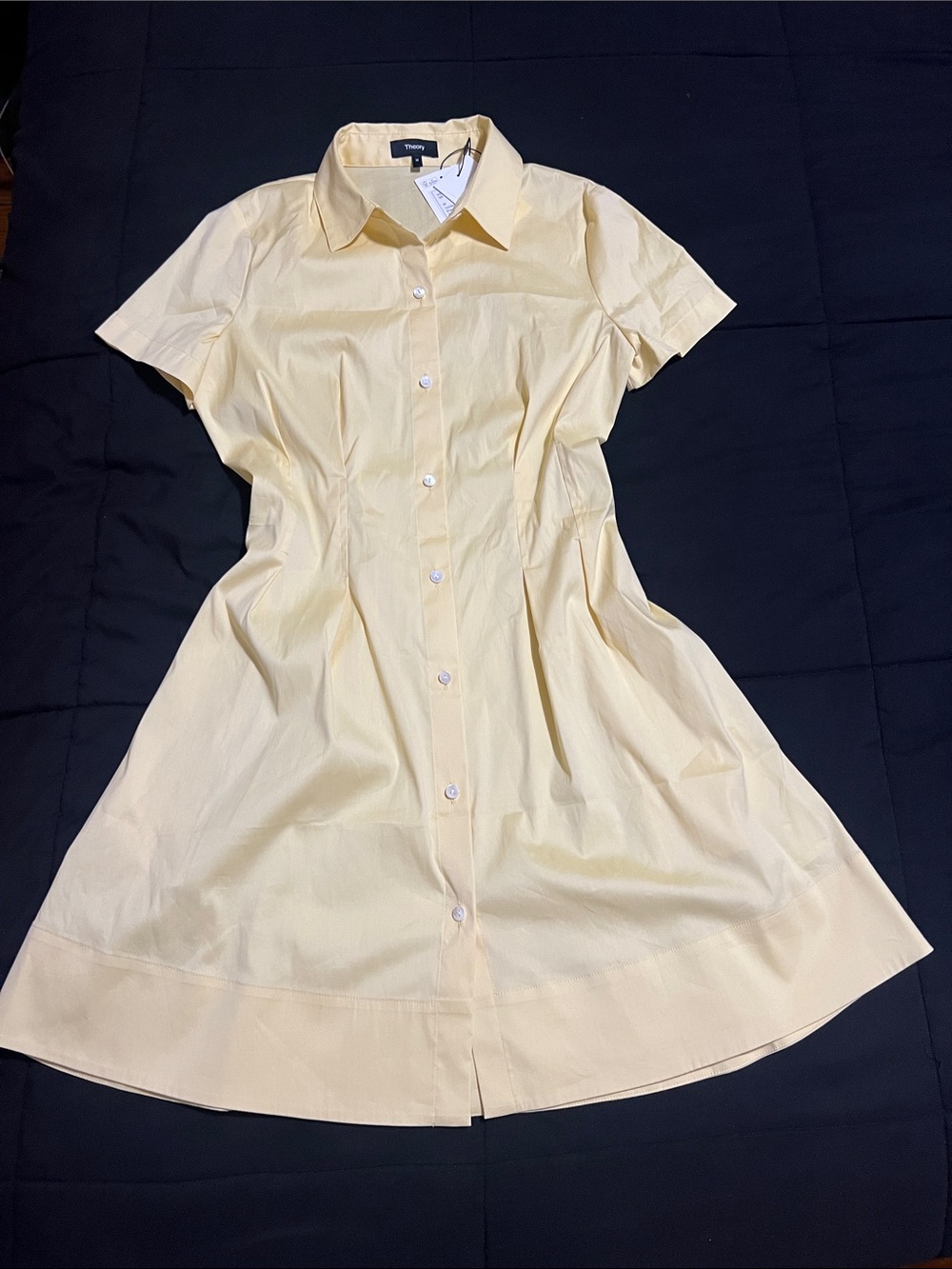 Theory Pale Yellow Short Sleeve Button-Up Dress